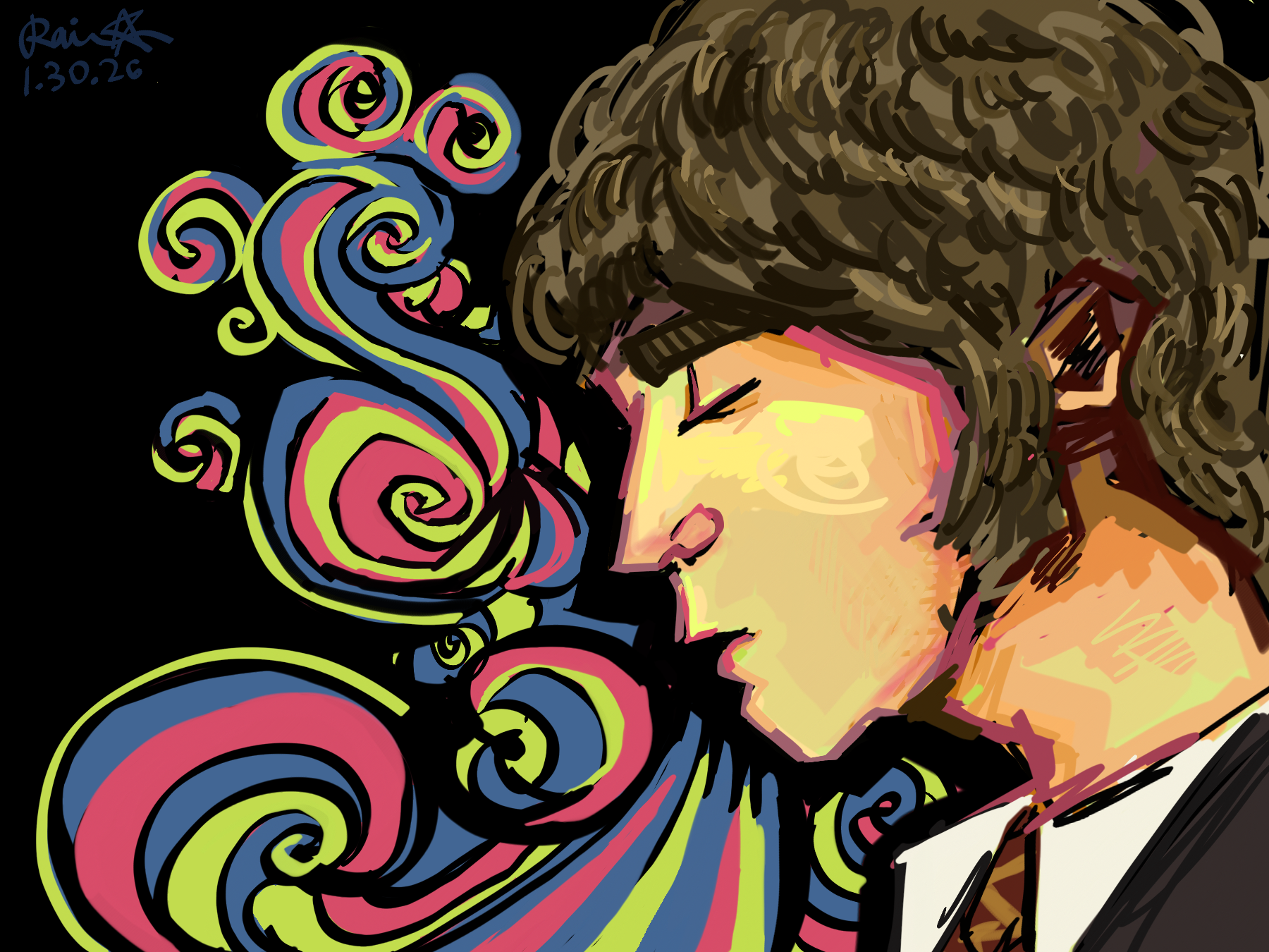 1968 john lennon with little swirlies and things surrounding him