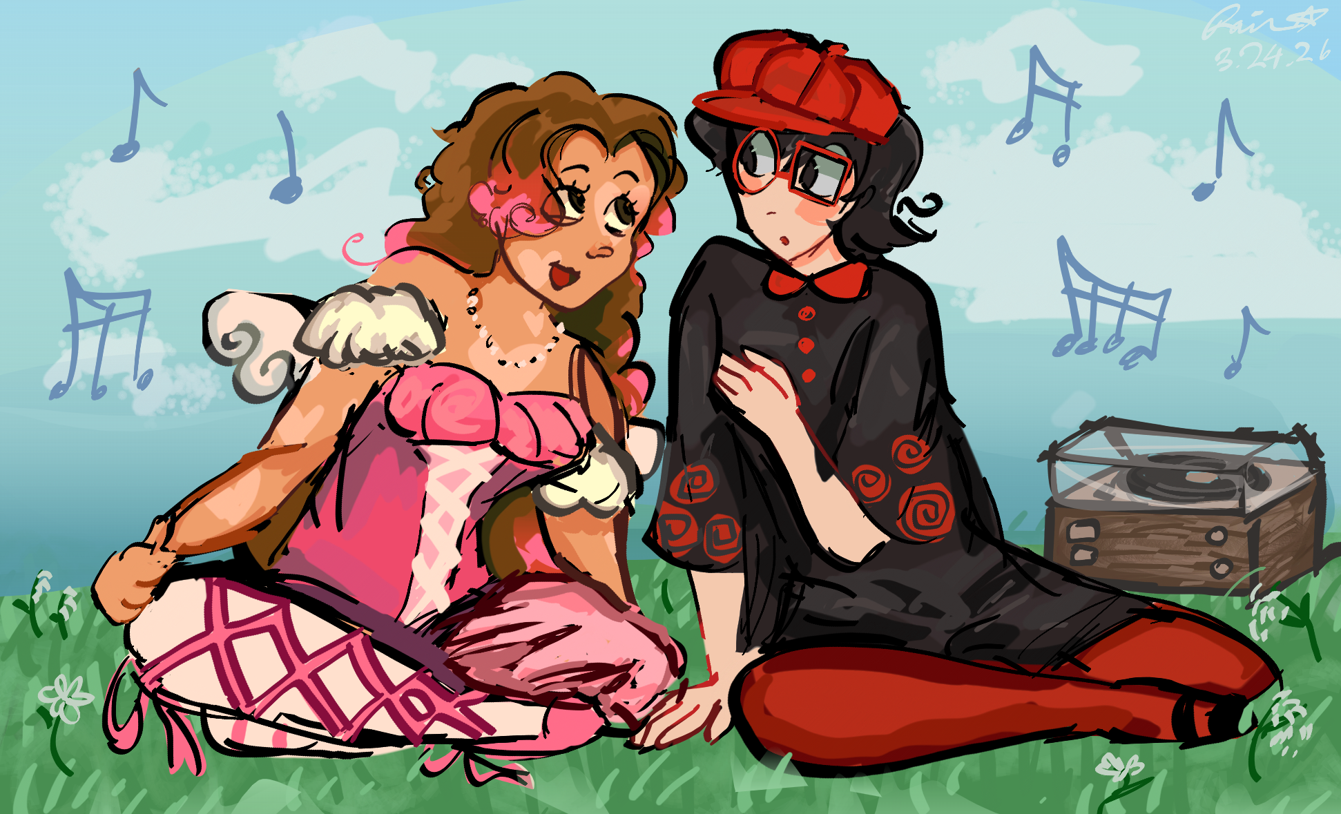 jane and my friend's character, esme, on a lovely little picnic